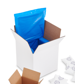 box with blue pads